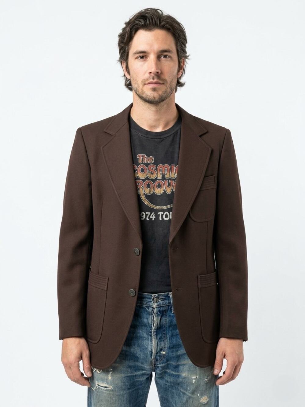 Vintage 70s Angels Flight Brown Disco Blazer Jacket 40 Regular